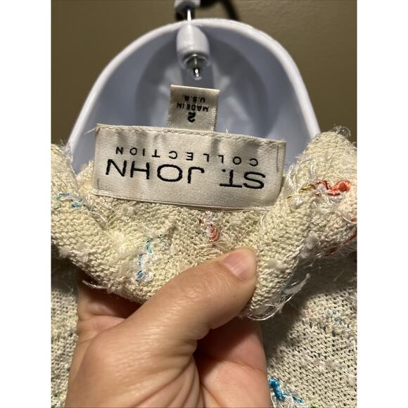 Vtg St John 2pc Skirt Suit Pale Green Fringed Button Front Jacket Sz 2 Colorful - Picture 11 of 15